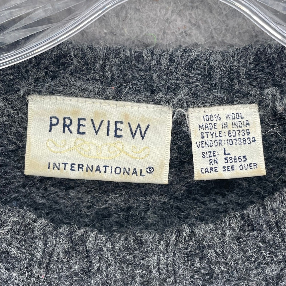 Preview International Wool Sweater Womens L Gray Striped Crewneck Knit Travel - Picture 6 of 8